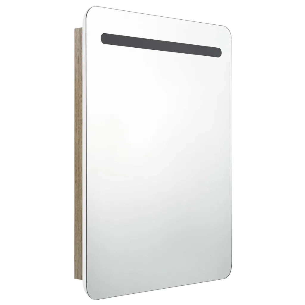 Armadietto Bagno con Specchio e LED Bianco e Rovere 60x11x80 cm cod mxl 59964