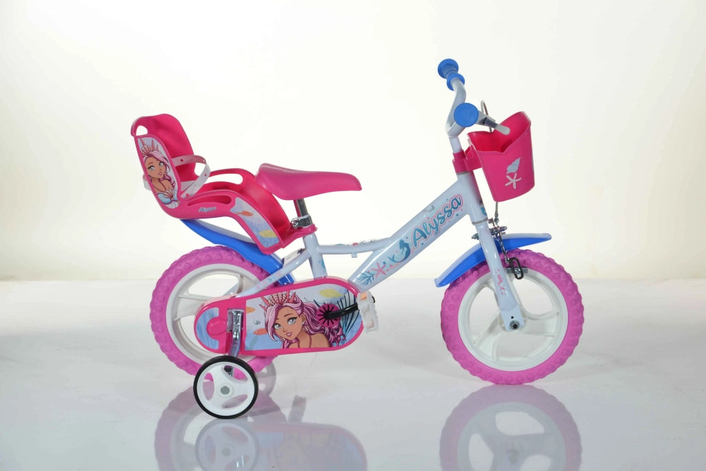 SIRENETTA ALYSSA 12", bicicletta per bambini, adatta a bambini tra i 3 e i 5 anni, per altezza tra 85 e 105 cm, cestino,