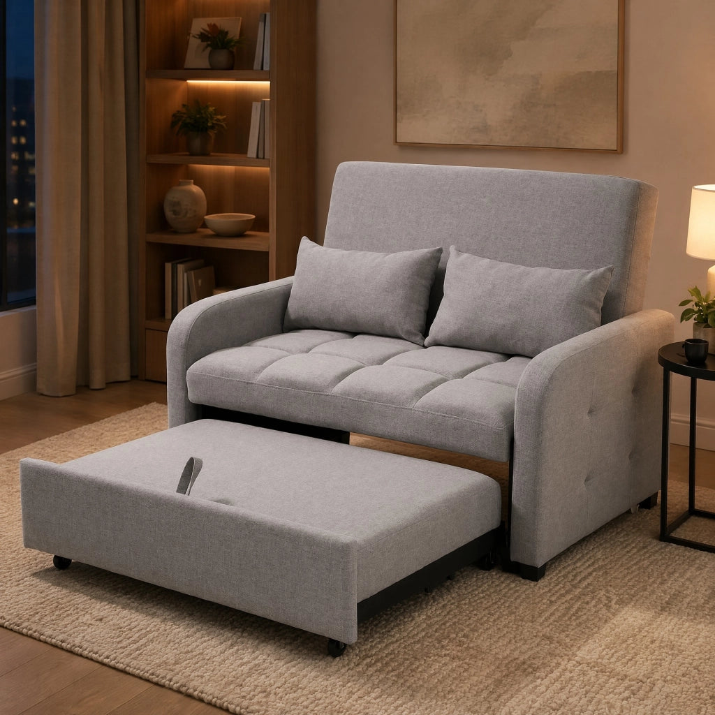 DIVANO LETTO pieghevole 127x180 cm Grigio Antico in lino e cotone