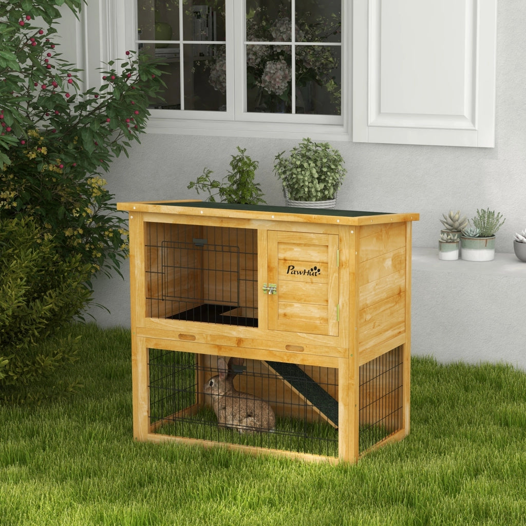 Conigliera in Legno a 2 Piani ¨C zephmum ¨C 85x50x80 cm Giallo