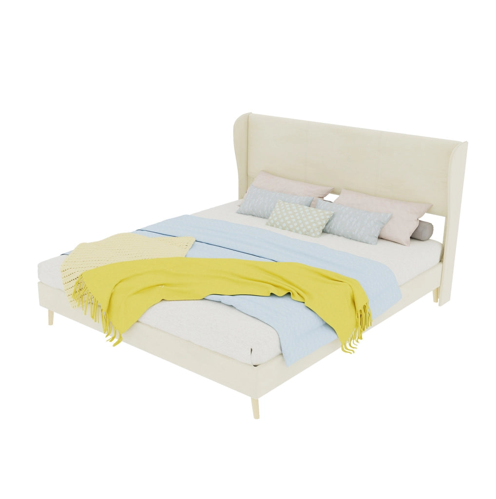 Letto imbottito 160x200 cm beige in tessuto e metallo, con testiera