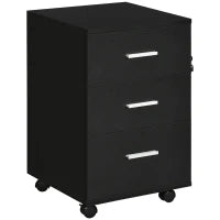 Mobiletto Ufficio con Cassettiera su Ruote, 3 Cassetti con Serratura, 40x40x61,5 cm, Nero