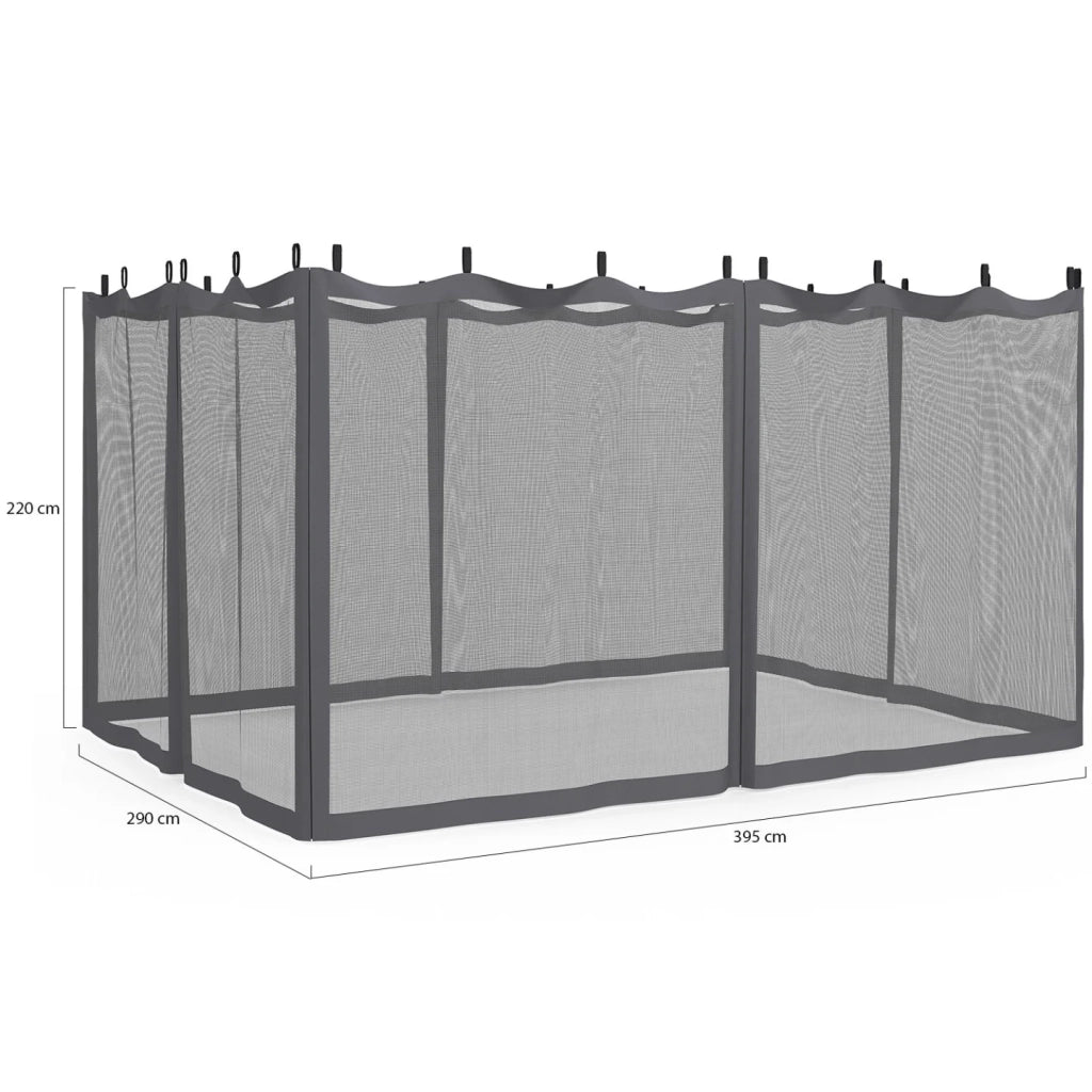 IDMarket - Set di 4 zanzariere 3x4 grigie con cerniera per pergola + ganci