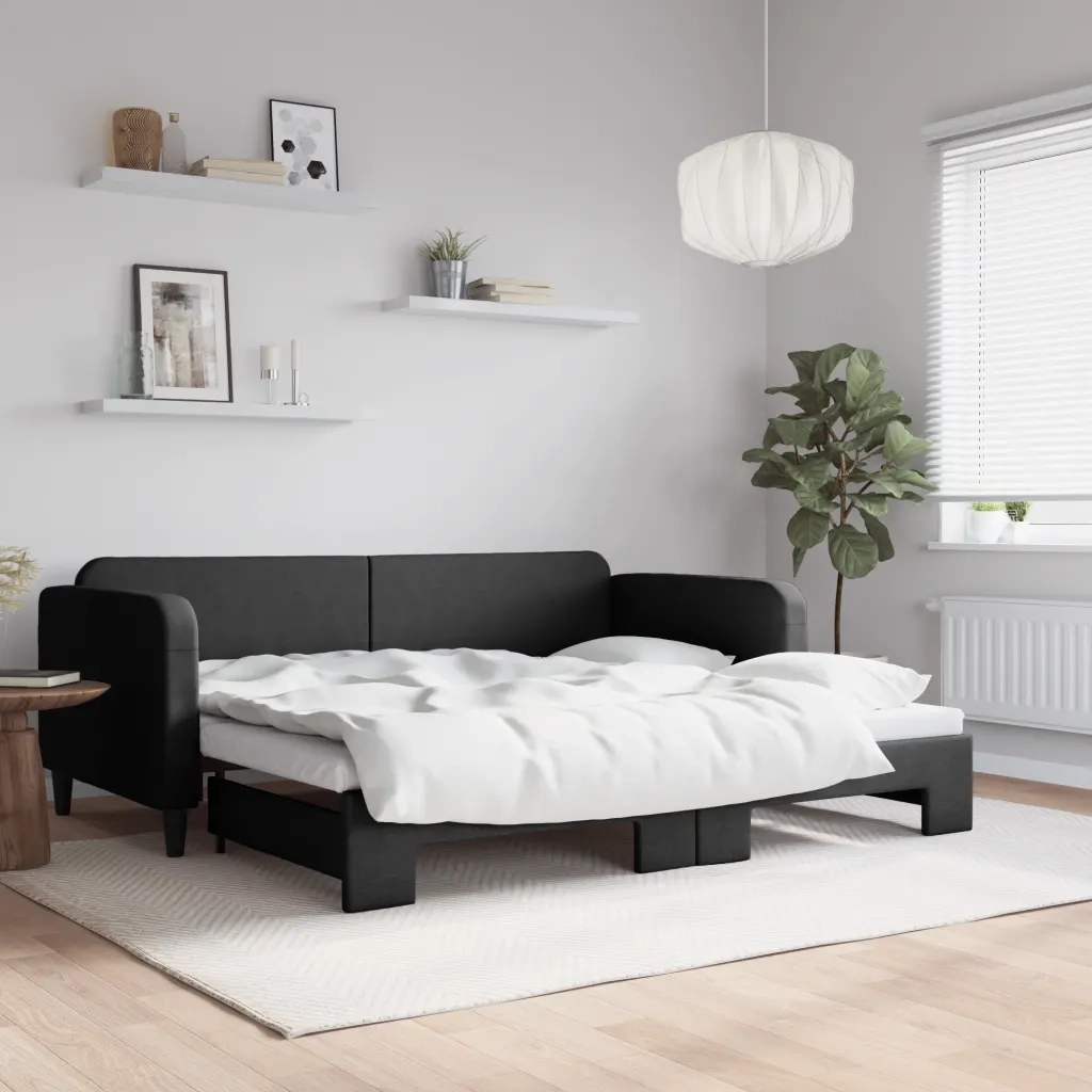 Divano Letto con Letto Estraibile Nero 90x190 cm in Tessuto 3196828