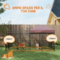 Recinto per Cani da Esterno in Metallo con Tetto, 282x141x160.5cm, Marrone