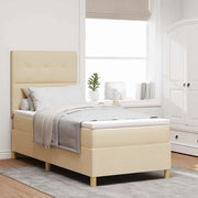 Letto a Sorgente LED con materasso Crema 100 x 200 cm Tessuto