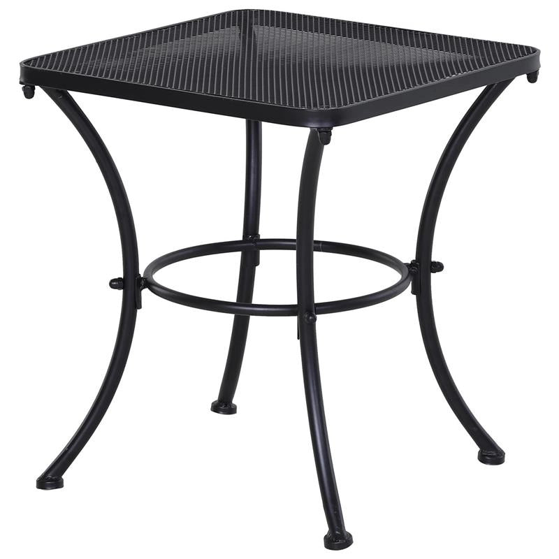 TAVOLINO DA GIARDINO QUADRATO IN ACCIAIO CON PIANO TRAFORATO, 45X45X50 CM, NERO