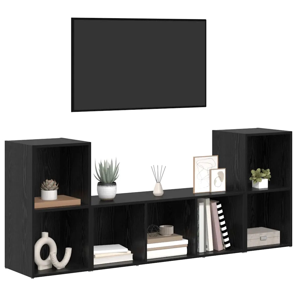 Set mobile TV 3 pz Nero Legno ingegnerizzato 3393253