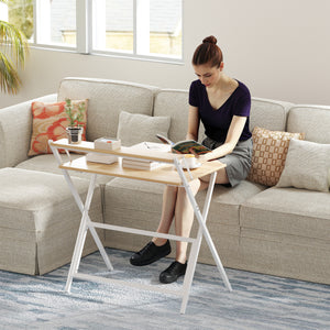 Scrivania Pieghevole 81,5x62x86,5 cm con Ripiano per Monitor Legno e Bianco