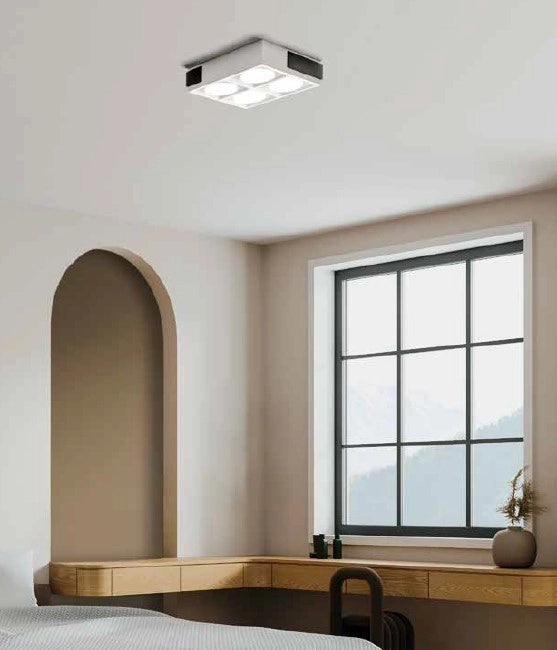 VELIA lampada a soffitto 4 luci attacco GX53 Nera 21,8cm h.5,5cm in gesso e alluminio