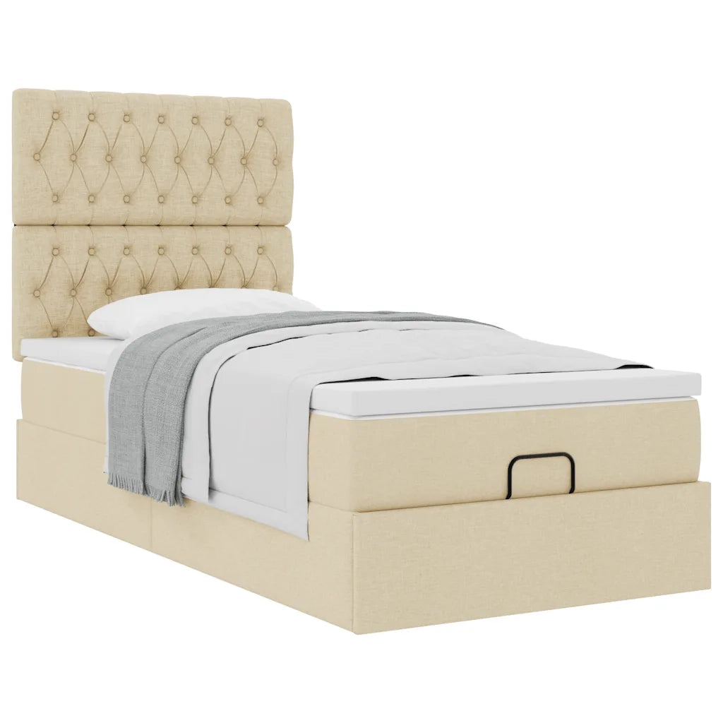 Struttura Letto Pouf con Materasso Crema 90x190 cm in Tessuto 3313207