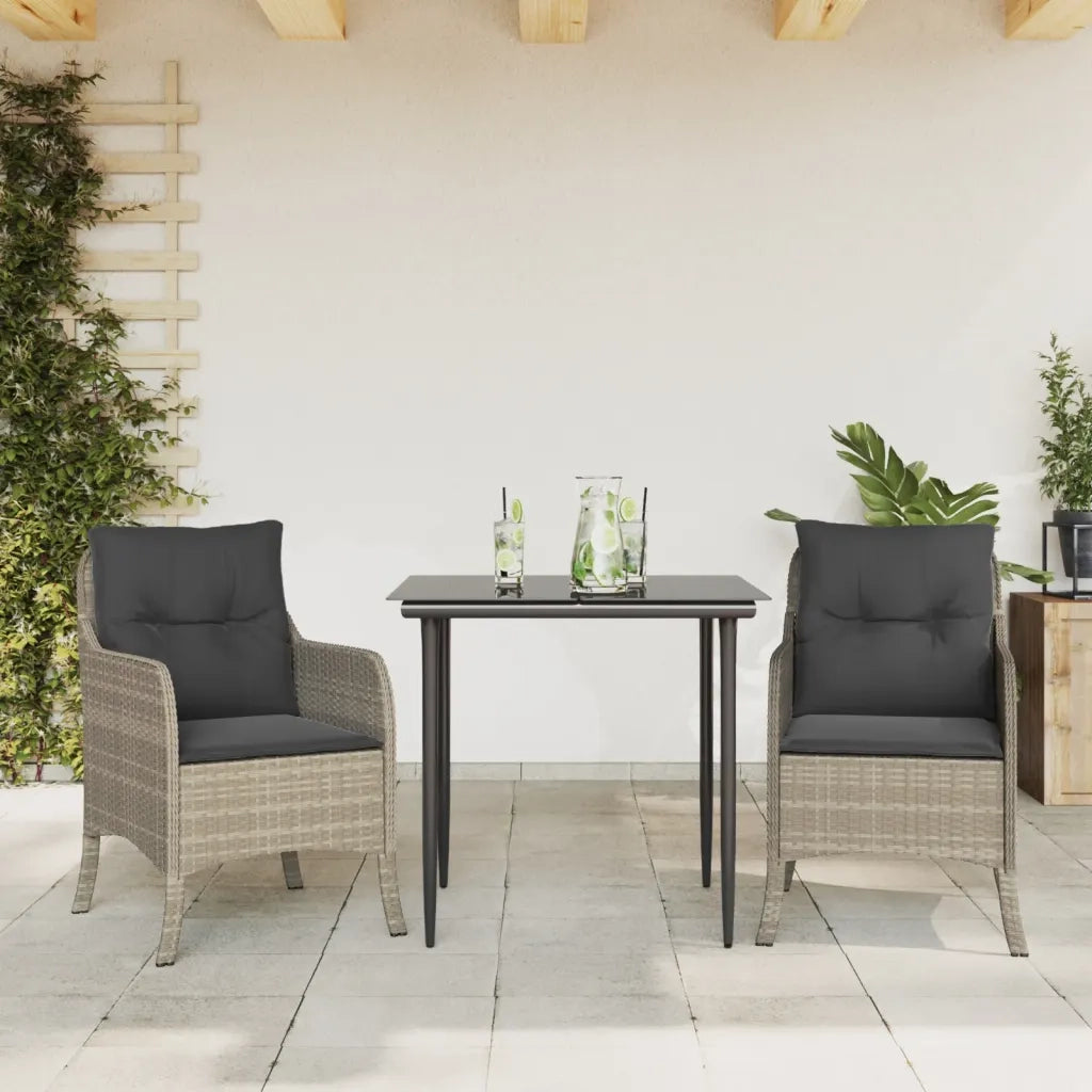 Set Pranzo da Giardino 3pz | Set Salotto da Giardino con Cuscini Grigio Chiaro Polyrattan