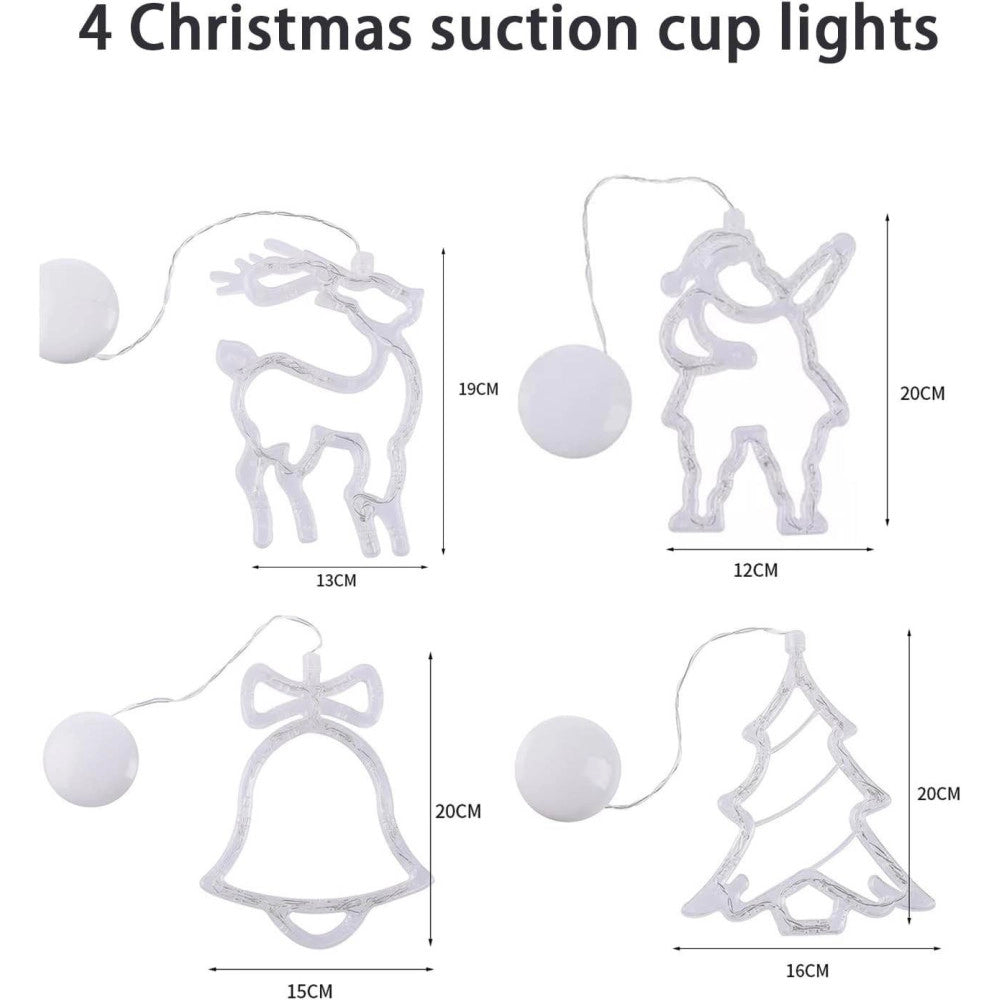 Trade Shop - Luci Di Natale A Batteria Con Ventosa Tenda Luminosa X Vetro Finestra Multicolor -