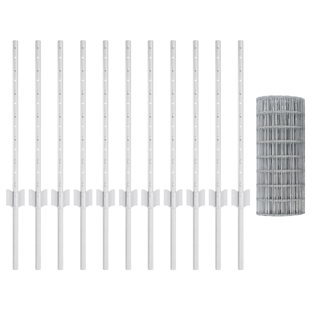 Recinzione Euro con 11 Posti U Argento 0,6x25 m Acciaio