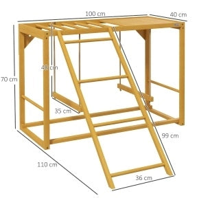 Area gioco per galline in legno 110x40x70 cm naturale con 2 altalene e scala