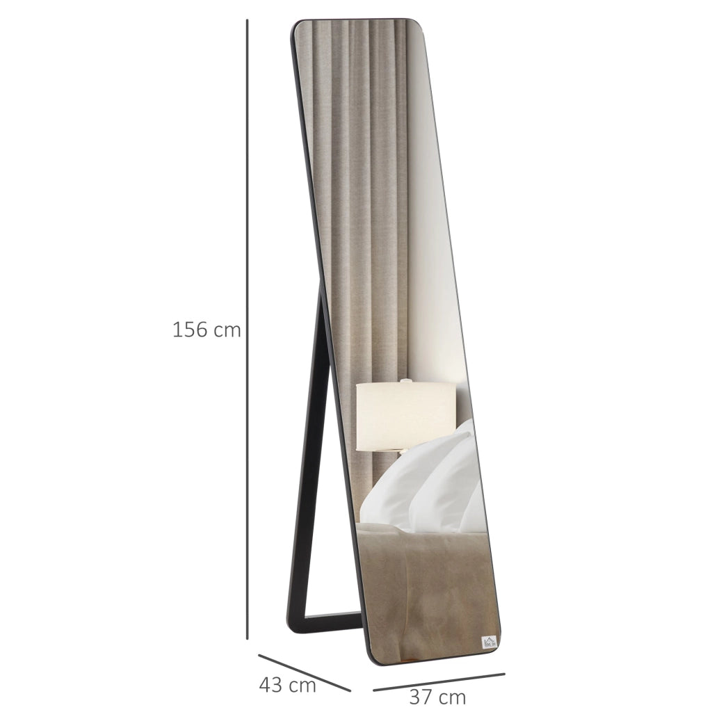 Specchio da Terra e da Parete 37x43x156 cm con Struttura in Legno e Supporto Pieghevole Nero