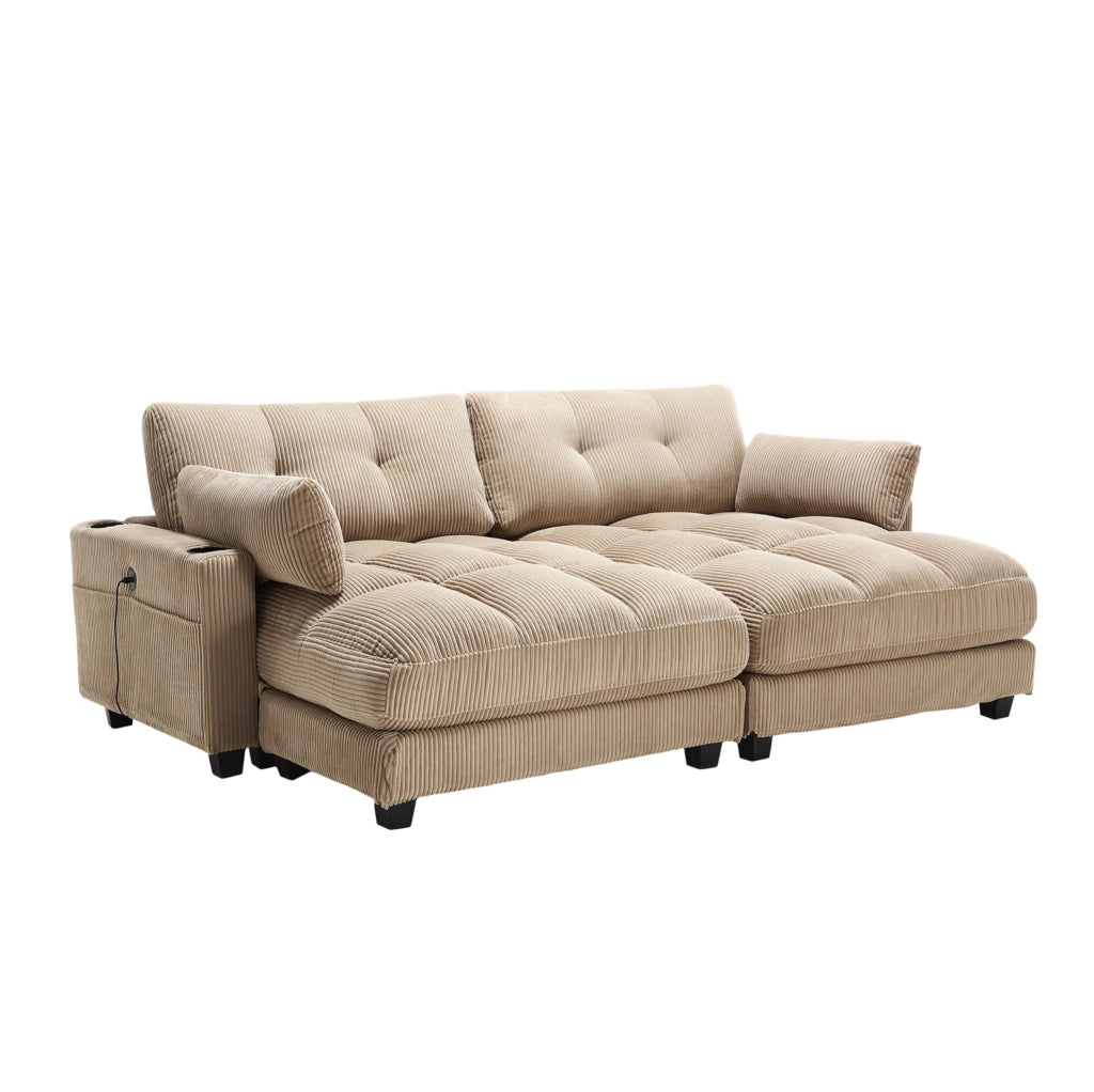 Poltrona relax 140x112x81 cm con 3 portabicchieri e tasca laterale in corduroy khaki