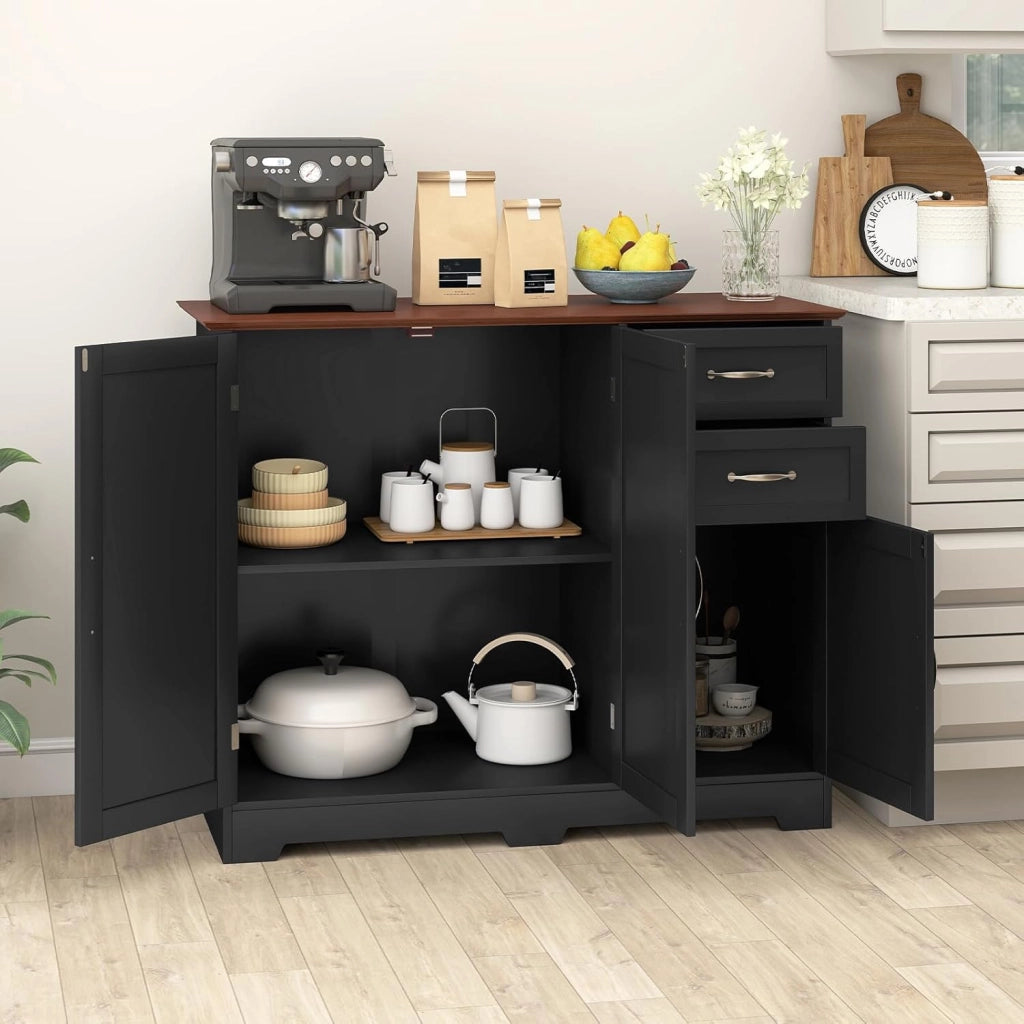 Madia Soggiorno Moderna, Credenza Cucina Isola, Armadietto a Buffet con 2 Cassetti e Ripiano Regolabile,Mobiletto Armadietto Multiuso per Soggiorno, Cucina, Ufficio，100x40x78 cm (Nero)