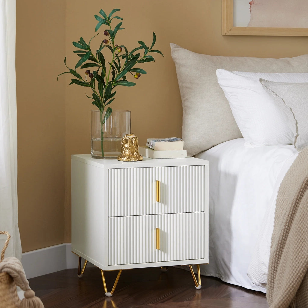 Comodini letto con cassetti Tavolino da salotto o soggiorno Tavolino telefono 40x40cm Bianco 2 cassetti FBT115-W