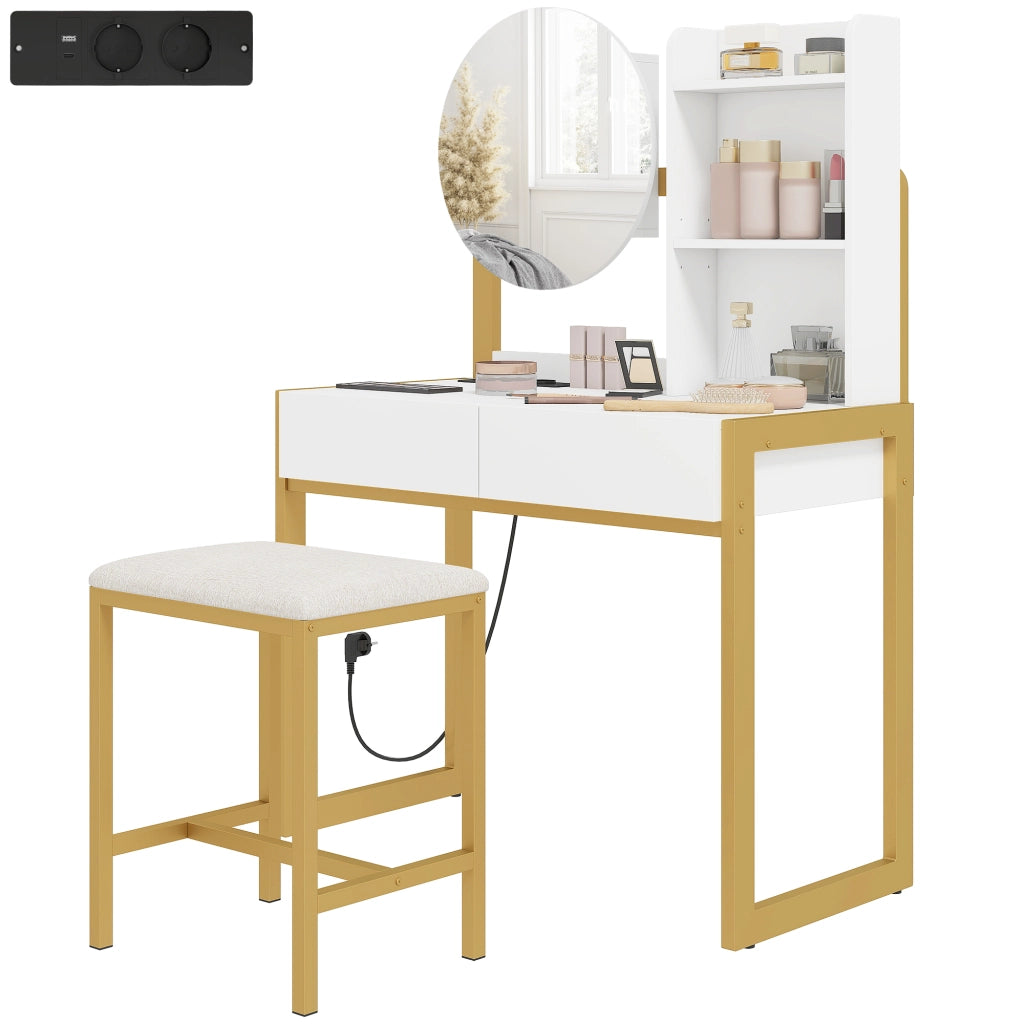 Cassettiera Trucco con Specchio e Sgabello ¨C Zephmum ¨C Bianco 40x35x150 cm