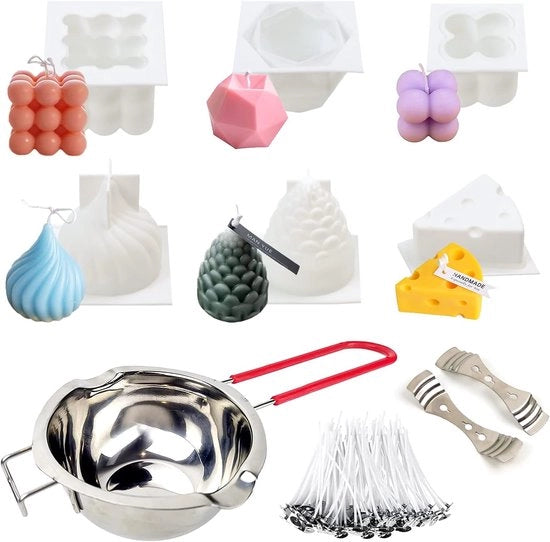 Set di sigillatura a cera per candele in silicone a 6 pezzi - inclusi 100 stopperi e 2 supporti per stopperi