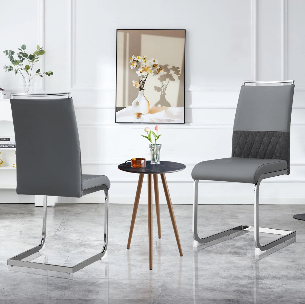 Sedia da pranzo ergonomica grigia con schienale imbottito e struttura in metallo resistente