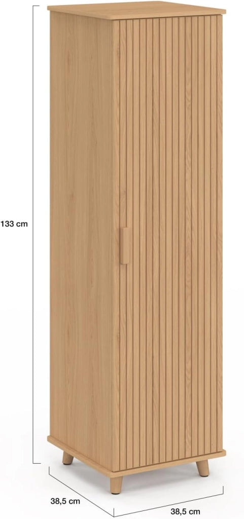 Armadietto portaoggetti Juliette 1 anta 3 ripiani effetto stecche legno color rovere