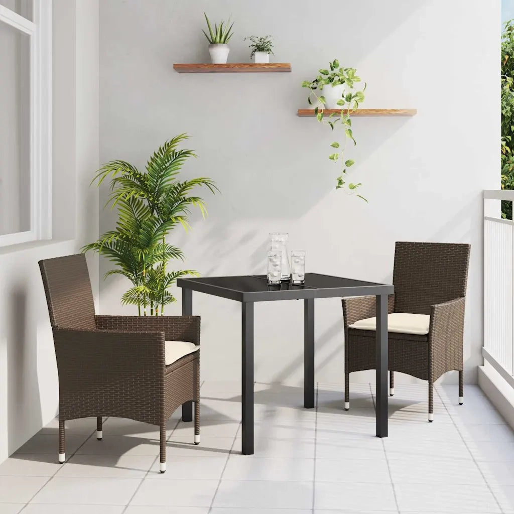 Set da Pranzo per Giardino con cuscino 3 pcs Marrone polyrattan 3379779