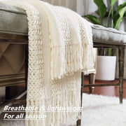 Decken di alta qualità per decorazione domestica - morbido, caldo e accogliente - leggero e con texture - ideale per primavera, estate e autunno - 127 cm x 152 cm - crema/bianco