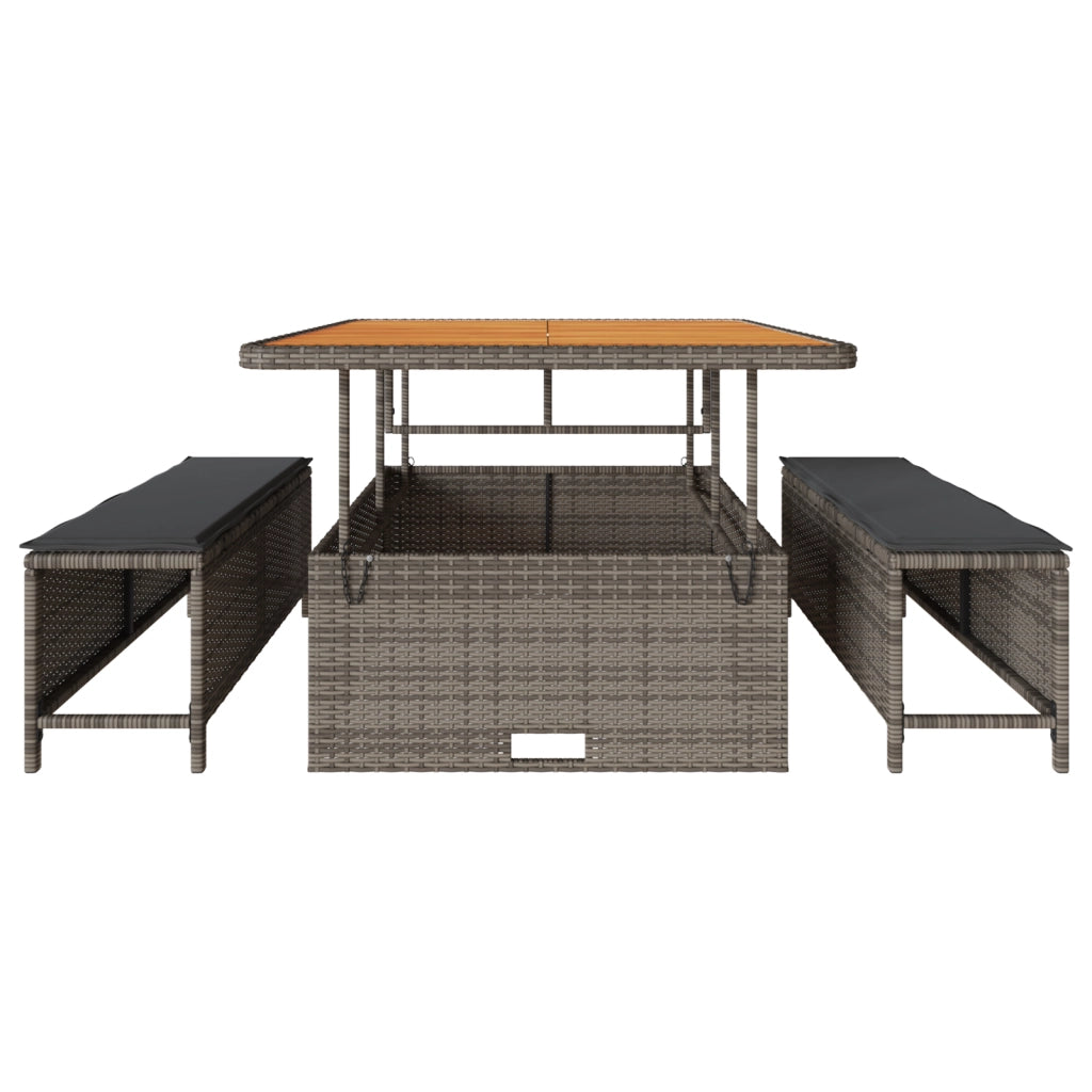 Set da Pranzo da Giardino 3 Pezzi con Cuscini Grigio in Polyrattan e Acacia