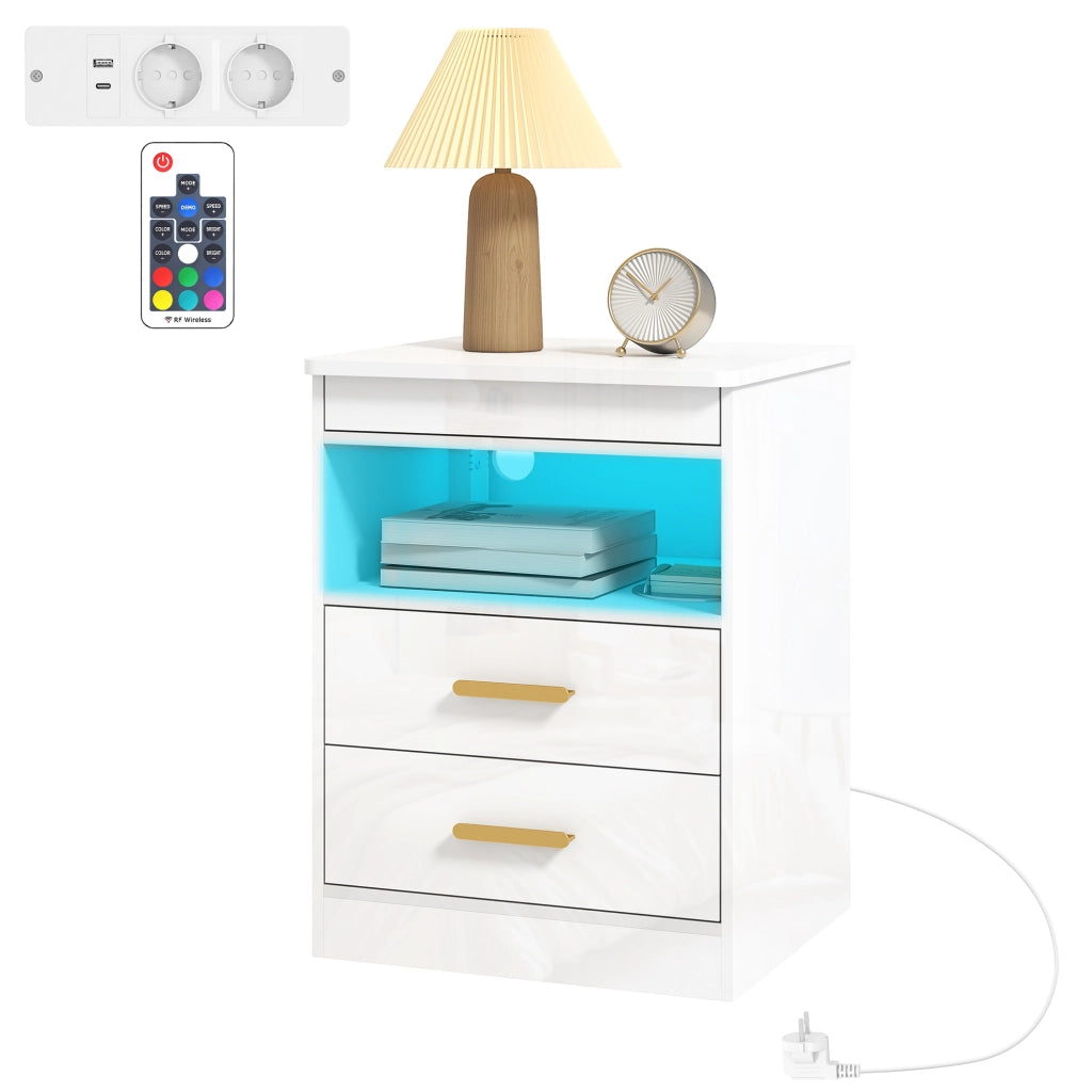 Tavolino da salotto con LED e ricarica ¨C Minimal ¨C Bianco lucido
