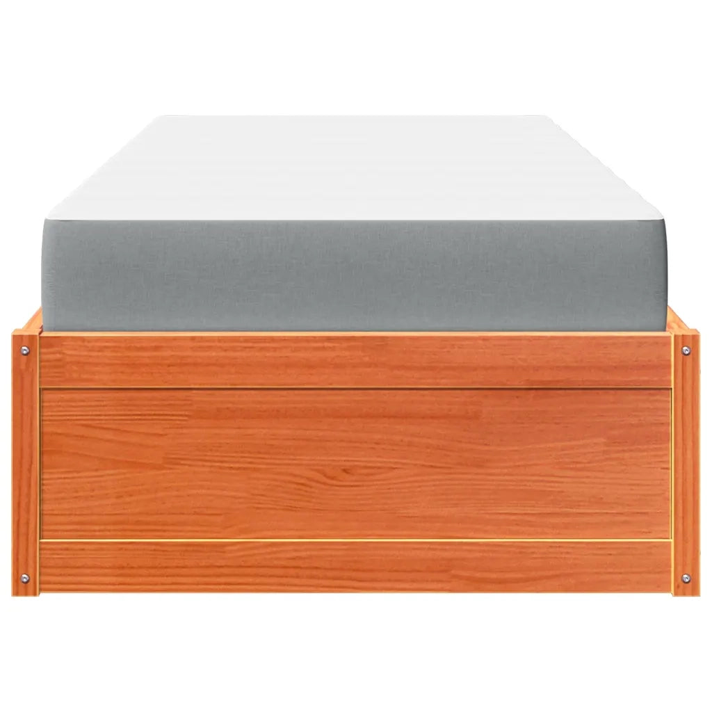 Letto con Materasso Marrone Cera 100x200cm Legno Massello Pino 3281942