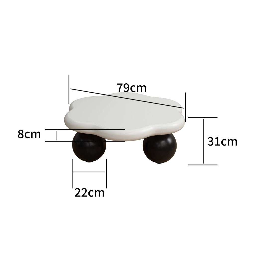 Tavolino da caffè ?80x35 cm con design a nuvola; bordi arrotondati in MDF bianco e nero