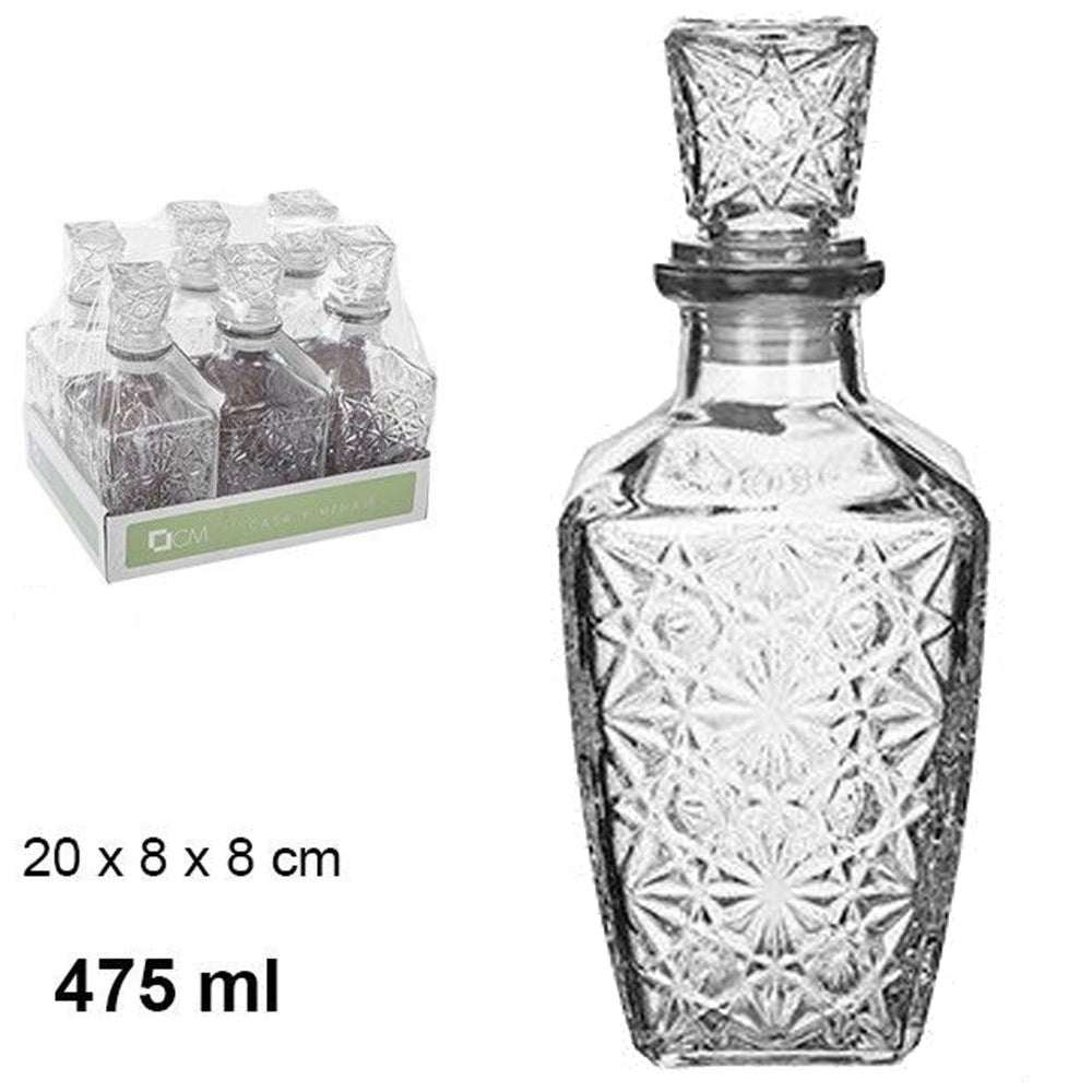Trade Shop - 6 Bottiglia Vintage Per Liquore Wiskey Cognac Scotch In Vetro Con Tappo 8x20cm -