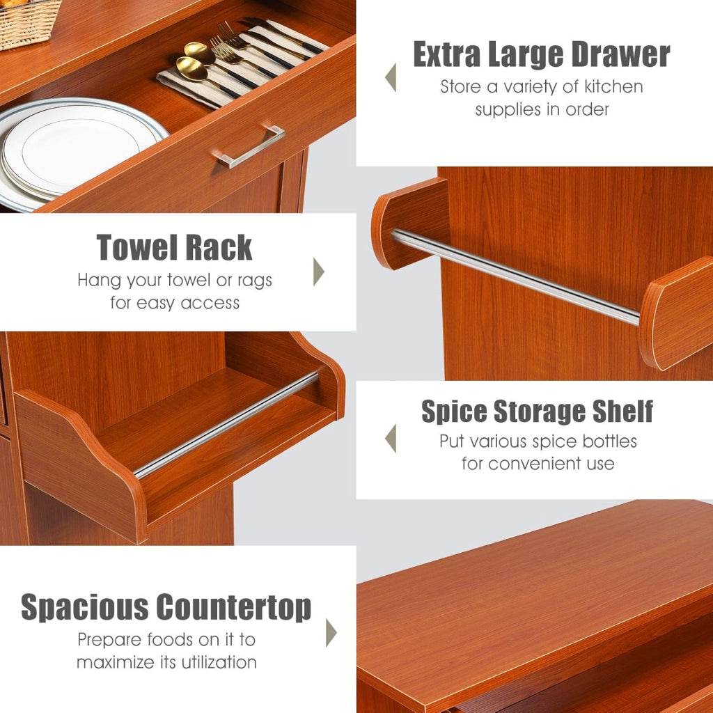 Carrello da cucina con piano di lavoro, armadio da cucina in legno con ruote, trolley da cucina con cassetto e ripiano regolabile, portaspezie, carrello da cucina, 116 x 40 x 85 cm