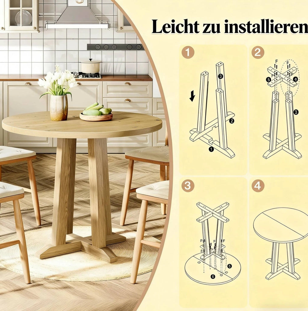 Tavolo da pranzo rotondo in legno Ø80 cm marrone