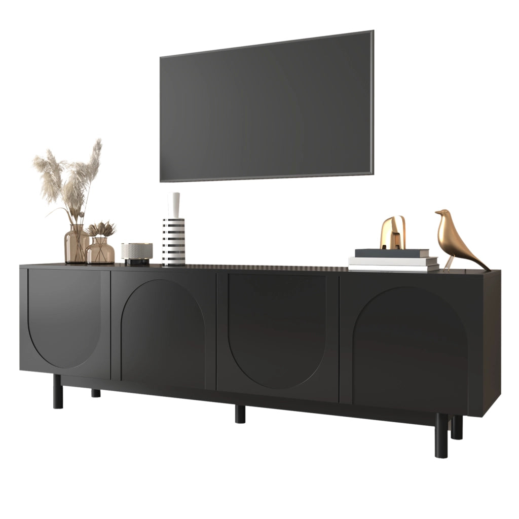 Mobile TV con 4 Ante e Ripiani Regolabili; Push-to-Open; Stile Moderno; 175¡Á38¡Á56 cm; in MDF; Nero
