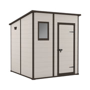 Manor Pent 6x6 - Casetta da Giardino 183,50x200x185 cm 1 Anta per deposito attrezzi finitura effetto legno graffiato in Resina Beige