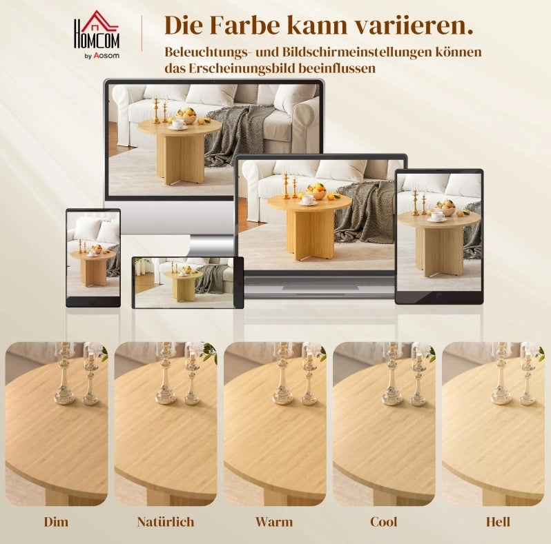 Tavolino da caffè rotondo in bambù 66x66x45 cm con base a croce
