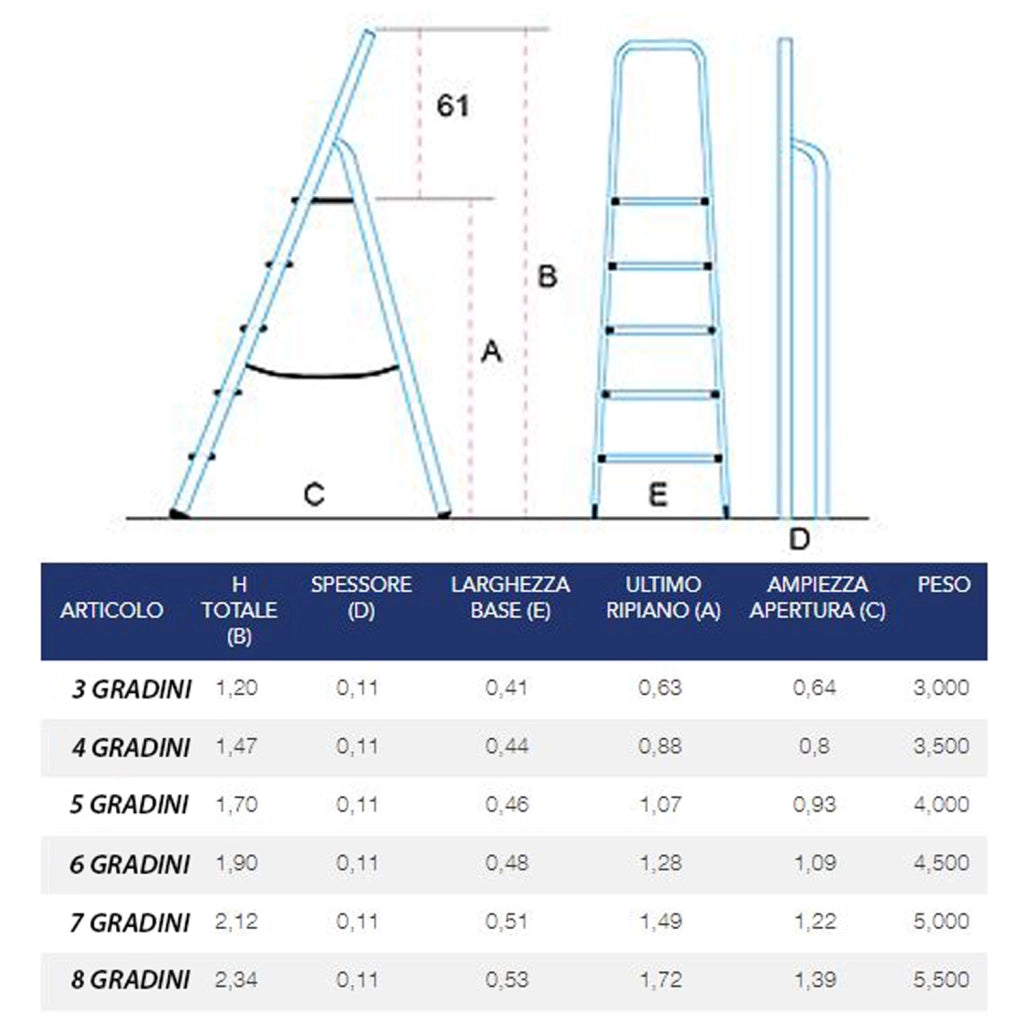 Scala Domestica in Alluminio Martina Leggera Portatile Scaletto Vaschetta Portaoggetti Pieghevole Robusta Salv 8 gradini