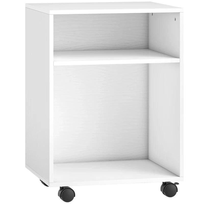 MOBILE PORTA STAMPANTE CON RUOTE E 2 RIPIANI APERTI IN LEGNO, 40X35X55.5 CM, BIANCO
