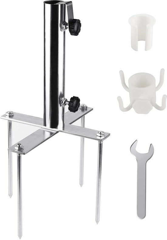 Parasolhouder perpendicolare regolabile - Ø 29-41 mm - Ideale per spiaggia e campeggio - Incluso gancio da appendere e schermo da sole
