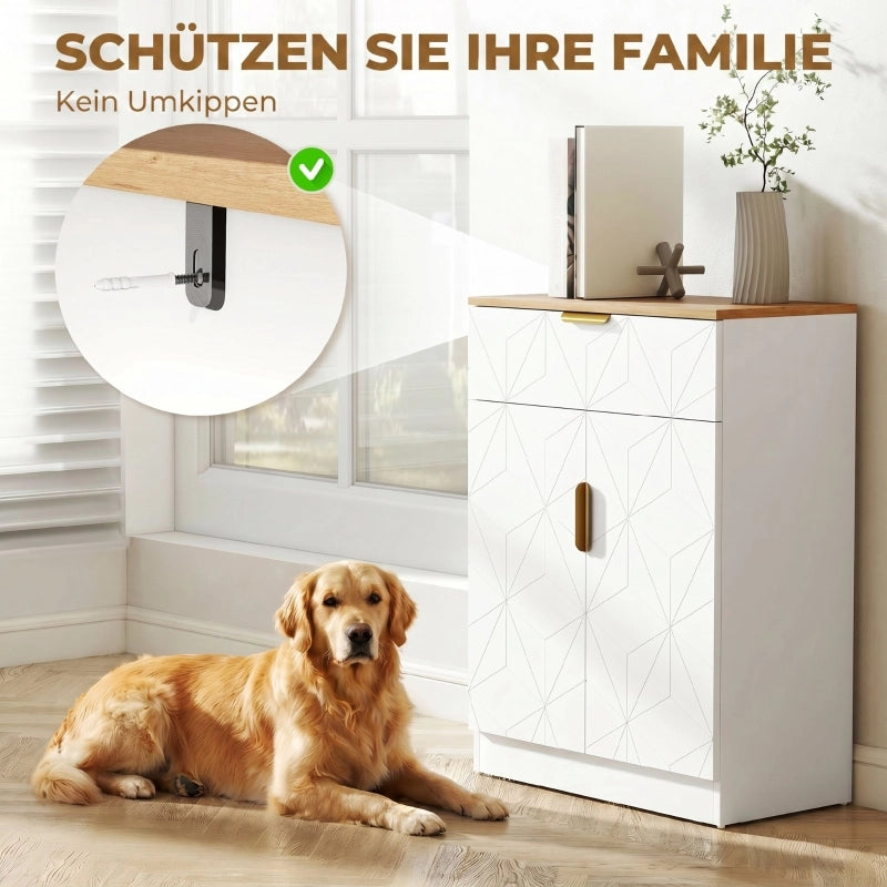 Credenza e madia con cassetto e ripiani regolabili, per soggiorno e ingresso, bianco naturale, 82 × 60 × 32 cm