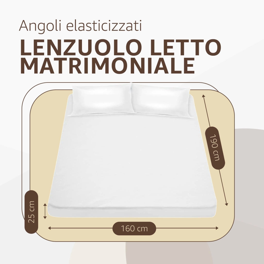 SONIT - Lenzuolo con Angoli Bianco - Lenzuolo con Angoli Cotone Traspirante - Lenzuola Facile da Lavare Misura: MATRIMONIALE