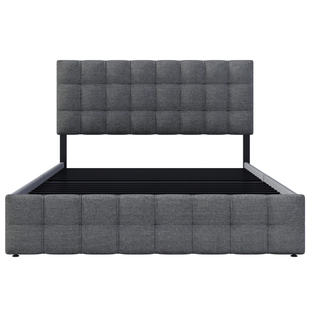 Letto matrimoniale 140x200 cm con 4 cassetti e testiera regolabile; lino grigio