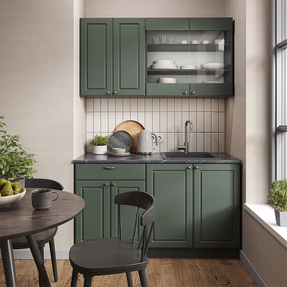 Cucina completa Fame-Line Verde-oro rustico/Antracite 140 cm, PL Marmo Vicco