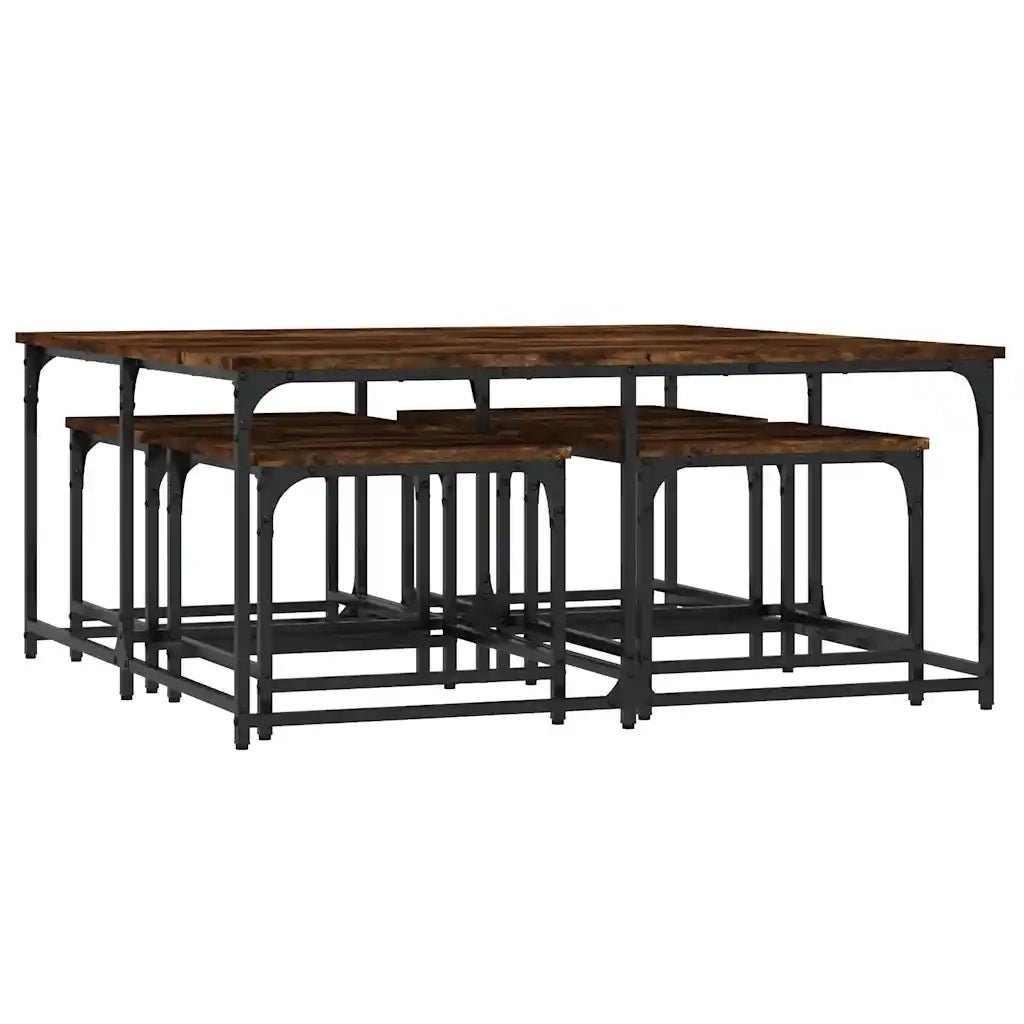 Tavolini da salotto | Tavolino da caff¨¨ | Tavolino da Soggiorno Impilabili 5 pz Rovere Fumo in Legno Multistrato