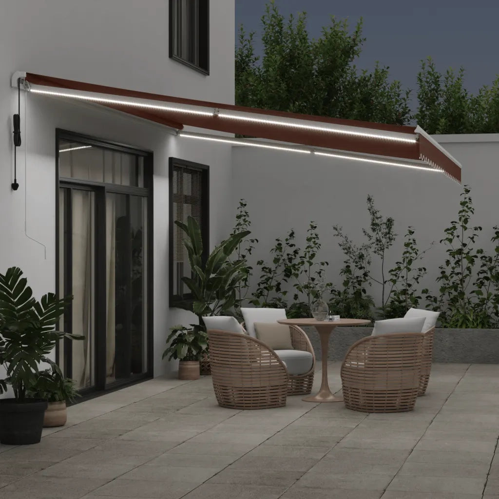 vidaXL Tenda da Sole Retrattile Automatica con LED Marrone 500x350 cm