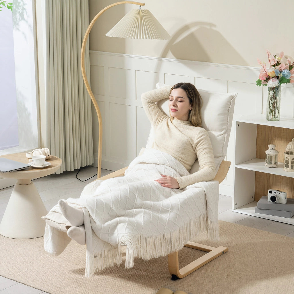 Poltrona reclinabile in velluto con poggiapiedi regolabile ¨C Minimal ¨C 67x93x105cm, crema