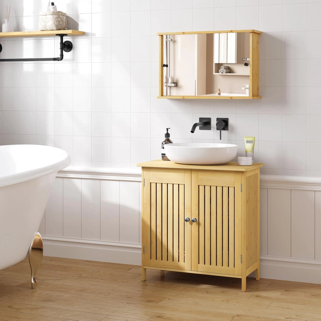 Set di mobili da bagno con armadietto a specchio, per bagno, in bambù